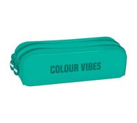DOHE - Astuccio scolastico doppio in silicone - 2 scomparti con cerniere, portapenne rettangolare multiuso, morbido al tatto, dimensioni 20 x 6 x 7 cm - Colour Vibes Verde, Verde, 20x6x7 cm, Doppia (2