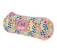 DOHE - Astuccio semplice per la scuola - 1 scomparto, portapenne rotondo multiuso, 21 x 7,5 cm, chiusura a cerniera, realizzato in poliestere resistente - C' EST La Vie, multicolore, 21x7,5 cm,