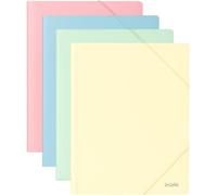Dohe - Cartelle A4+ con gomme e baveri (4 pezzi) - Dimensioni 23,5 x 32 cm, colori pastello: blu, rosa, giallo e verde, realizzate in plastica dura resistente 600 micron, materiale scolastico