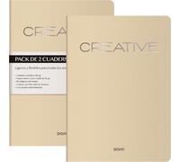 DOHE - Quaderno A4 interno liscio (2 pezzi) - Dimensioni 21 x 29,7 cm, 40 fogli (80 pagine), 90 g/m², per appunti, organizzazione o disegno, copertina morbida flessibile - CREATIVE Beige