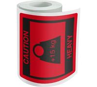 Dohe - Rotolo Etichette Heavy Caution +15 kg (500 pz.) - Dimensioni 80 x 80 mm, adesivi adesivi di avvertimento per spedizioni pesanti, resistenti e durevoli, colore rosso accattivante, materiale per