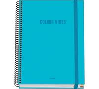 DOHE - Taccuino A5 a quadretti - 100 fogli spessore 90 g/m², dimensioni 16,2 x 21 cm, copertina rigida, chiusura anelli e gomma elastica, griglia 5 mm, materiale scolastico - COLOUR VIBES Cyan