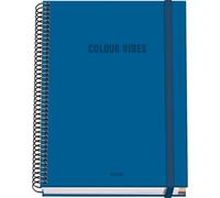 DOHE - Taccuino A5 a quadretti - 100 fogli spessore 90 g/m², dimensioni 16,2 x 21 cm, copertina rigida, chiusura anelli e gomma elastica, griglia 5 mm, materiale scolastico - COLOUR VIBES Blu
