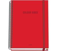 DOHE - Taccuino A5 a quadretti - 100 fogli spessore 90 g/m², dimensioni 16,2 x 21 cm, copertina rigida, chiusura anelli e gomma elastica, griglia 5 mm, materiale scolastico - COLOUR VIBES rosso