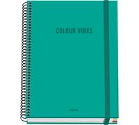 Dohe - Taccuino A5 a quadretti - 100 fogli spessore 90 g/m², dimensioni 16,2 x 21 cm, copertina rigida, chiusura anelli e gomma elastica, griglia 5 mm, materiale scolastico - COLOUR VIBES Verde