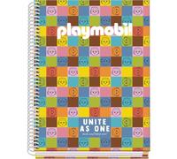 DOHE - Taccuino A5 a quadretti - 100 fogli spessore 90 g/m², dimensioni 16,2 x 21 cm, copertina rigida, chiusura anelli, griglia 5 mm, materiale scolastico - Playmobil Unite As One