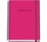 DOHE - Taccuino A5 a quadretti - 100 fogli spessore 90 g/m², dimensioni 16,2 x 21 cm, copertina rigida, chiusura anelli e gomma elastica, griglia 5 mm, materiale scolastico - COLOUR VIBES Rosa