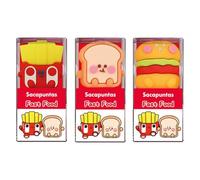 Dohe - Temperamatite bello e divertente (3 pz.) - Forme di hamburger, panino e chip, affilatura matite, realizzate in plastica e gomma resistenti, materiale scolastico