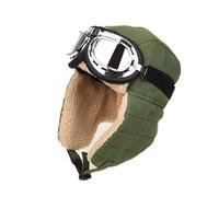DoHTeck Cappello invernale da aviatore, unisex, 3 in 1, con occhiali e paraorecchie, per il freddo all'aperto, Verde militare, Taglia unica