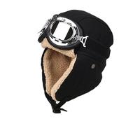 DoHTeck Cappello invernale da aviatore, unisex, 3 in 1, con occhiali e paraorecchie, per il freddo all'aperto, Nero , Taglia unica