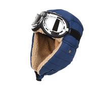 DoHTeck Cappello invernale da aviatore, unisex, 3 in 1, con occhiali e paraorecchie, per il freddo all'aperto, blu navy, Taglia unica