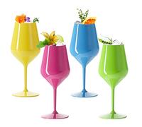 DoimoFlair Bicchieri da vino in plastica infrangibili, bicchieri da spumante, bicchieri da cocktail colorati, set di 4 pezzi