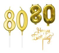DOINEUFL Candele di compleanno con numeri 80, candela di compleanno dorata, candele di compleanno con candela 8 e candela 0, candela di compleanno 8, 80 compleanni