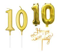DOINEUFL candeline compleanno numeri 10, candelina compleanno dorata, candeline compleanno con numeri 1 e numeri 0, candelina 1° compleanno, candelina 10° compleanno, decorazione torta 1° compleanno.