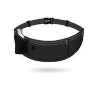 DOINEUFL Cintura da corsa per cellulare con tasca per bottiglia d'acqua, cellulare da jogging con connettore per cuffie per uomo e donna, impermeabile, regolabile, per ciclismo, fitness, corsa, Nero