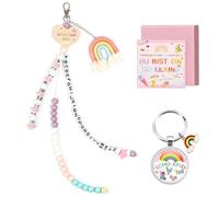 DOINEUFL Confezione da 2 portachiavi per scuola 2025, regalo per l'inizio della scuola, per ragazze e arcobaleno, regalo per la scuola, con biglietto di auguri e confezione regalo