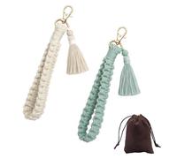 DOINEUFL macramè, portachiavi da donna, confezione da 2 pezzi, realizzati a mano, in cotone, cordino corto e catena per cellulare, bracciale per auto, borsa, cellulare, regalo per donne e fidanzate