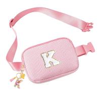 DOINEUFL Marsupio per bambini e ragazze, marsupio da donna con ciondolo a forma di lettera a farfalla, trousse per cosmetici personalizzabile, rosa regolabile, Colore: rosa., K