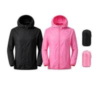 DOINEUFL Pac A Mac - Giacca impermeabile leggera da donna, confezione da 2, rosa e nero, XL