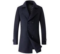 DOINLINE Cappotto invernale da uomo in misto lana cappotto trench casual doppio petto lungo pisello top coat, Navy, XXX-Large