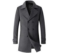 DOINLINE Cappotto invernale da uomo in misto lana cappotto trench casual doppio petto lungo pisello top coat, Grigio, XXX-Large