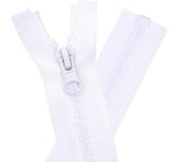 DOITEM Fermetures Éclair- Maille 5 mm - A Glissière Plastique A Zipper Tirettes Ouvrable Séparable - Largeur 3 cm (65 cm Blanc)