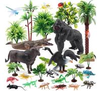 DOITEM Set di 30 figure di animali della foresta pluviale, modello Tress Kit per la foresta pluviale Diorama Progetto con uccello Gorilla Coccodrillo, lucertole Rana Serpente Insetti Playset per