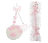DOITOOL 1 set di cinturini decorativi in pizzo per tastiere da gioco, con fiocco a forma di zampa di gatto, accessorio meccanico fai da te, decorazione in pizzo per tastiere meccaniche