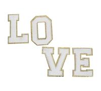 DOITOOL 1 set di toppe con lettere in ciniglia, lettere d'amore, toppe da stirare con bordo dorato glitterato, applicazioni da cucire per cappelli, zaini, giacche e vestiti.