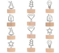 DOITOOL 12 Pezzi Portamemo con Base in Legno Clip Stabile per Note Biglietti e Foto Supporto Multifunzionale per Decorazioni Tavolo e Ufficio