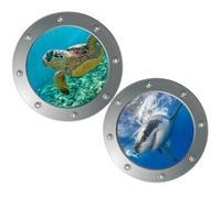 DOITOOL 2 Pezzi Adesivi Murali 3d Oblò per Camerette Animali Marini in Pvc, Facili da Applicare e Decorativi per Stanze