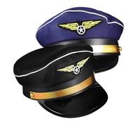 DOITOOL 2 Pezzi Cappello Pilota Cosplay in Poliestere Cappello Capitano Aviatore Blu e Nero Accessori Costume per Performance e Recite