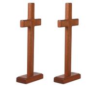 DOITOOL 2 Pezzi Legno Croce da Tavolo con Base Marrone, Decorazione | Grana Naturale del Legno, Superficie Liscia senza Schegge, Stabile su Scrivania, per Preghiera e Salotto