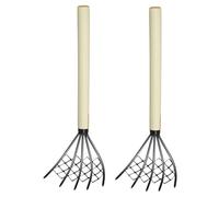 DOITOOL 2 pezzi Rastrello per Frutti di Mare con Manico in Legno Strumento per Scavare Gusci e Vongole sulla Spiaggia da Rastrelli Resistenti e Antiscivolo per