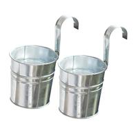 DOITOOL 2 Pezzi Secchio in Ferro Gancio per Piante e Fiori da Interno, Stile Retrò a Righe, Facile da Usare e Pulire, Vaso da Appendere per Decorazione Casa Argento