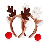 DOITOOL 2 Set Cerchietto Natalizio Corna di Renna e Naso Rudolph in Poliestere e Spugna, Design Unico Versatile e Facile da Indossare per Feste di Natale e Travestimenti