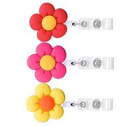 DOITOOL 3 pezzi per Tesserini Retrattile Fiore per Infermieri e Studenti Portabadge Leggero e Resistente con Clip Alligatore Colorato per Ufficio e Scuola Rosa Giallo