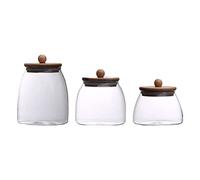 DOITOOL 3pezzi Contenitori Trasparenti Con Coperchio in Vetro Borosilicato Barattoli Sigillati Per Conservazione Degli Alimenti Coperchi in Legno