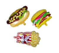 DOITOOL 3pezzi Palloncini Tema Cibo Per Feste Palloncini in Lamina Forma Di Popcorn Hot Dog e Hamburger Per Compleanni Picnic Barbecue e Serate Cinematografiche