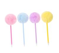 DOITOOL 4 Pezzi Penne Sfera Decorative con Pompon Soffici Colorate per Scrivere Impugnatura Confortevole Antiscivolo Penne Regalo per Studenti e Ufficio Colori Rosa Chiaro Azzurro Giallo