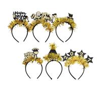 DOITOOL 6 Pezzi Cerchietto Capodanno 2027 Nero Oro Paillettes Glitter | Plastica Regolabile, Effetto Scintillante, Si Mantiene Fermo senza Stringere, per Eventi e Foto