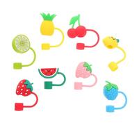 DOITOOL 8 Pezzi Coperture Cannucce in Silicone Riutilizzabili con Design Frutta Tappi Protettivi per Cannucce per Casa Ufficio e Viaggi Antipolvere e Antirottura