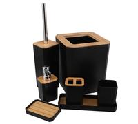 DOITOOL Accessori Bagno Nero in Bamboo con Dispenser Sapone Portaspazzolino e Portasapone Kit Completo per Casa e Hotel Design Sostenibile e Moderno