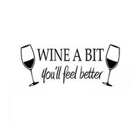 DOITOOL - Adesivo da parete per decorare bicchieri di vino, con scritta "WINE A Bit, you will feel better Letter for Home Bedroom Kitchen Decor (nero)