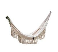 DOITOOL Amaca Doppia in Cotone e Tela Beige con Frange, Comoda e Sicura, per attività All'aperto e Campeggio