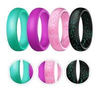 DOITOOL Anelli in Silicone Donna 4 Pezzi Design Glitter Colorati Ergonomici per Attività Sportive e Protezione Fede Nuziale Femminile Colore Casuale