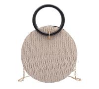 DOITOOL Borsa a Tracolla in Paglia Bianca Rotonda da Donna, Stile Semplice alla Moda Manico a Mano, Capienza Sufficiente per Uso Quotidiano e Lavoro