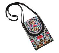 DOITOOL Borsa a Tracolla Ricamata Stile Etnico in Tela Cerniera, Mini Borsa a Tracolla Leggera per Donna, Portacellulare e Portamonete Versatile per Uso Quotidiano e Occasioni Speciali