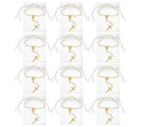 DOITOOL Braccialetti di Preghiera Grani del Rosario e Croce in Finto Oro, Confezione da 12 Pezzi, per Bomboniere di Comunione e Battesimo, Stile Minimalista e Misura 7X9 CM