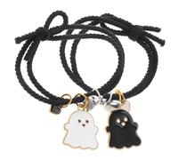 DOITOOL Bracciali per Coppia 2 Pezzi Ciondoli Cuore Magnetici, Corda Elastica Nera Morbida, Design Unico alla Moda per Occasioni Speciali